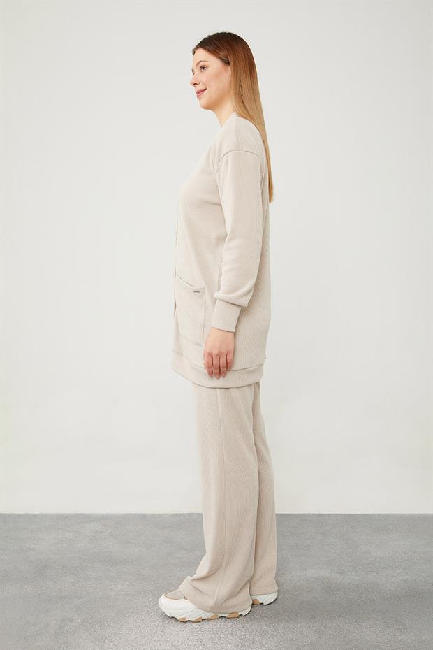 Vizon Desenli Hırkalı Triko Takım