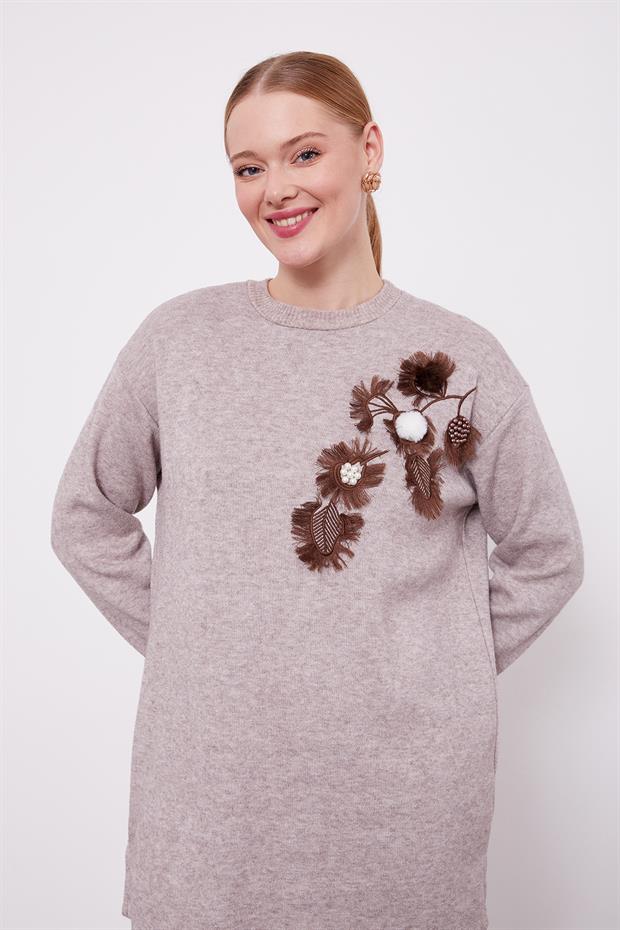 Vizon Nakışlı Ponponlu Kaşmir İkili Takım