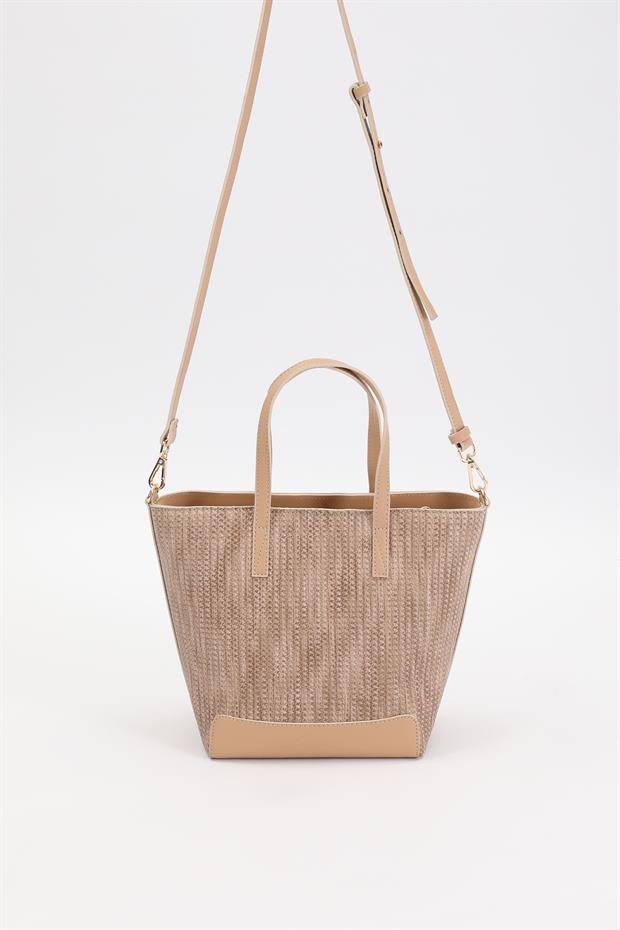 Vizon - Nude Hasır Desen El Çantası