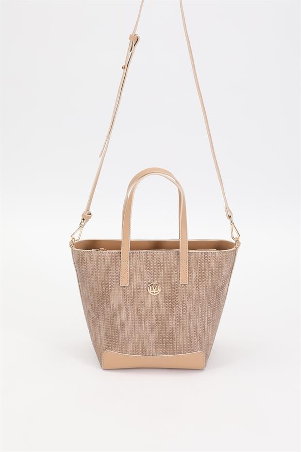 Vizon - Nude Hasır Desen El Çantası