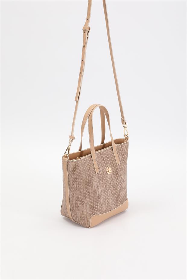 Vizon - Nude Hasır Desen El Çantası