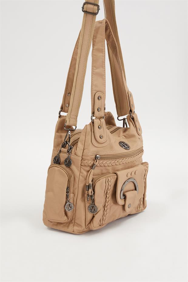 Vizon Kanguru Cep Detaylı Omuz Çantası