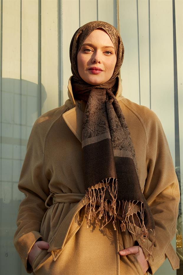 Vizon Püsküllü Etnik Kaşmir İpek Şal