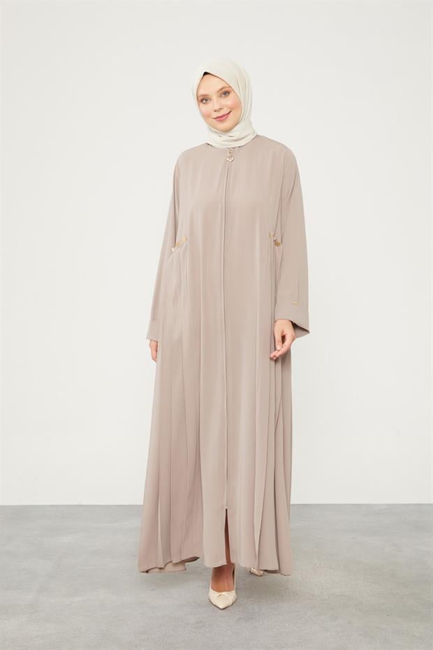 Vizon Yanları Pileli Düğme Detaylı Ferace