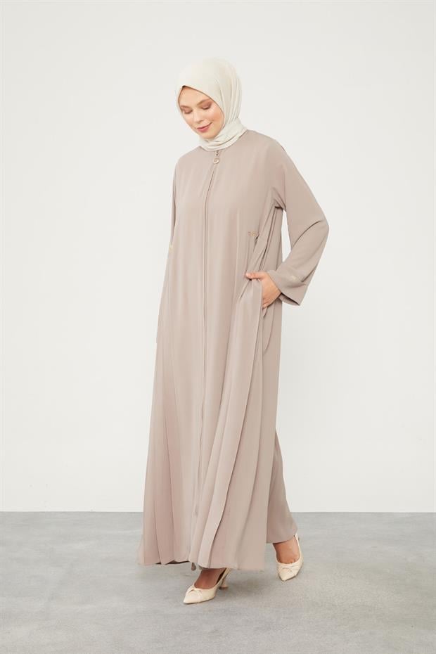 Vizon Yanları Pileli Düğme Detaylı Ferace