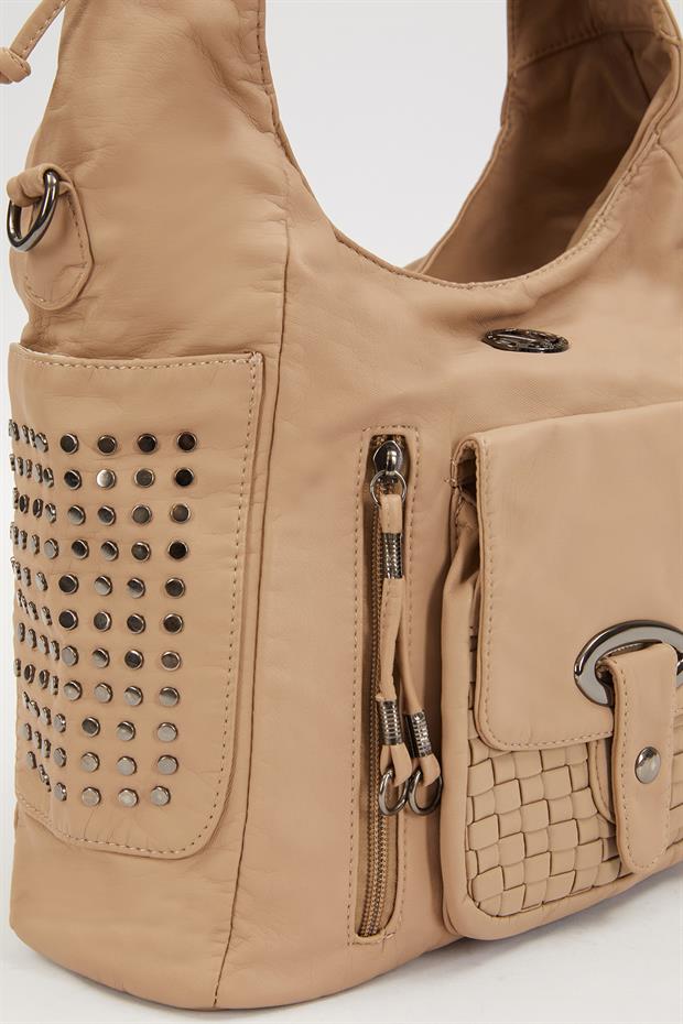 Vizon Yanları Zımbalı Omuz Çantası