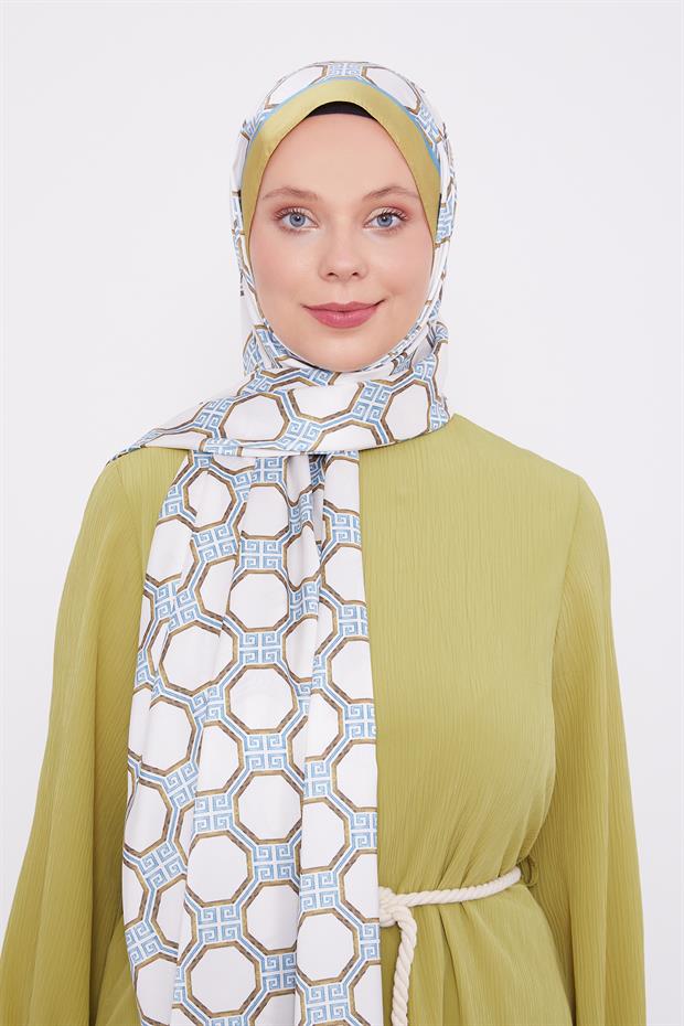 Yağ Yeşili Altıgen Desen Angel Şal