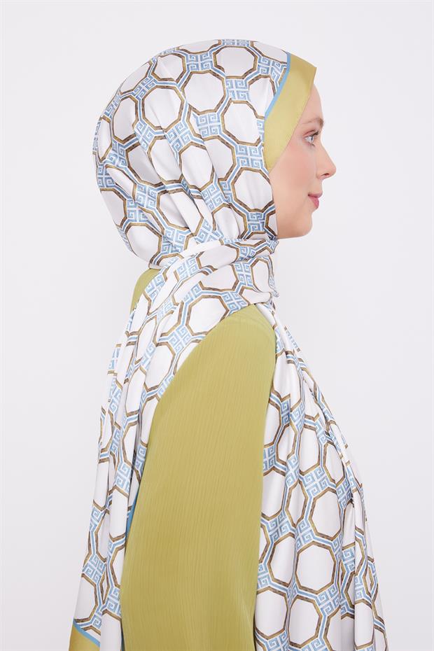 Yağ Yeşili Altıgen Desen Angel Şal