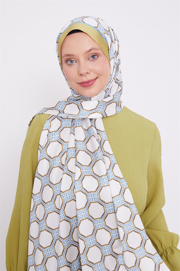Yağ Yeşili Altıgen Desen Angel Şal