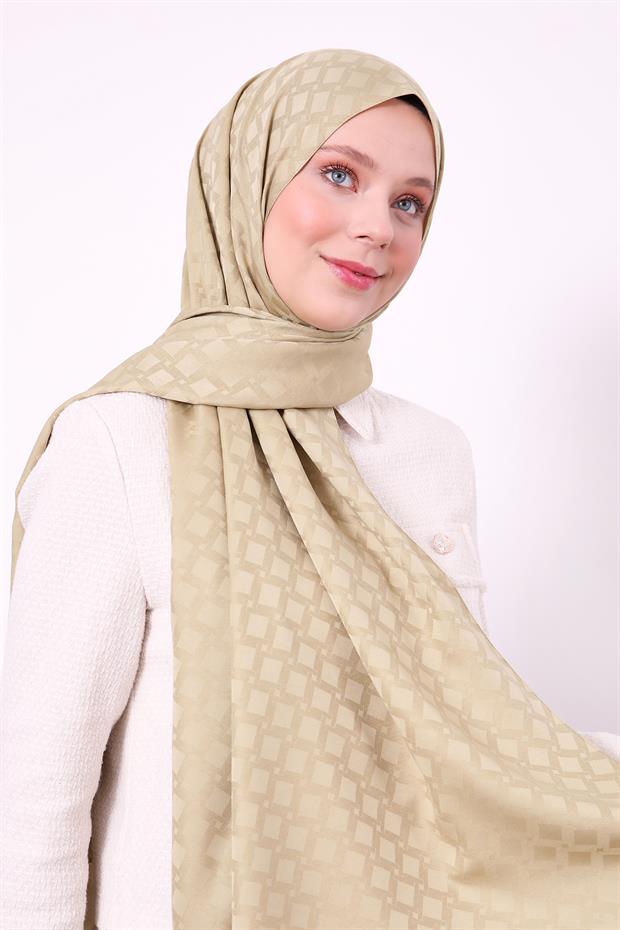 Yağ Yeşili Baklava Desen Blue Jakar Şal