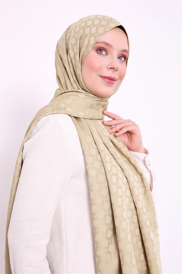 Yağ Yeşili Baklava Desen Blue Jakar Şal