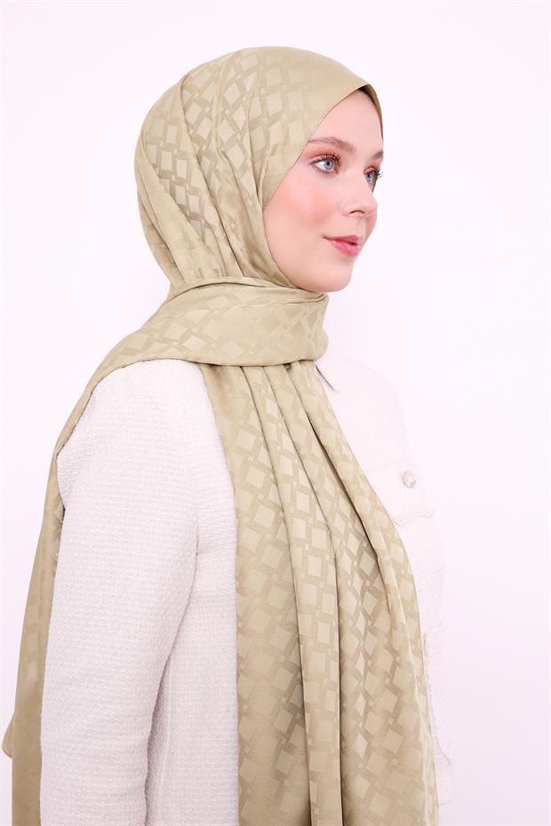 Yağ Yeşili Baklava Desen Blue Jakar Şal