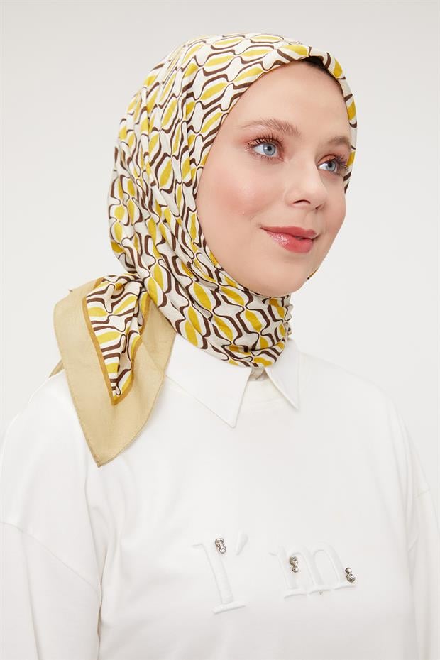 Yağ Yeşili Elips Desen Modal İpek Eşarp