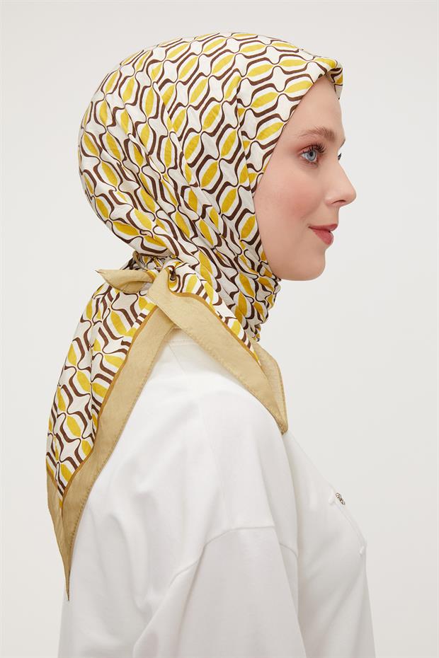 Yağ Yeşili Elips Desen Modal İpek Eşarp