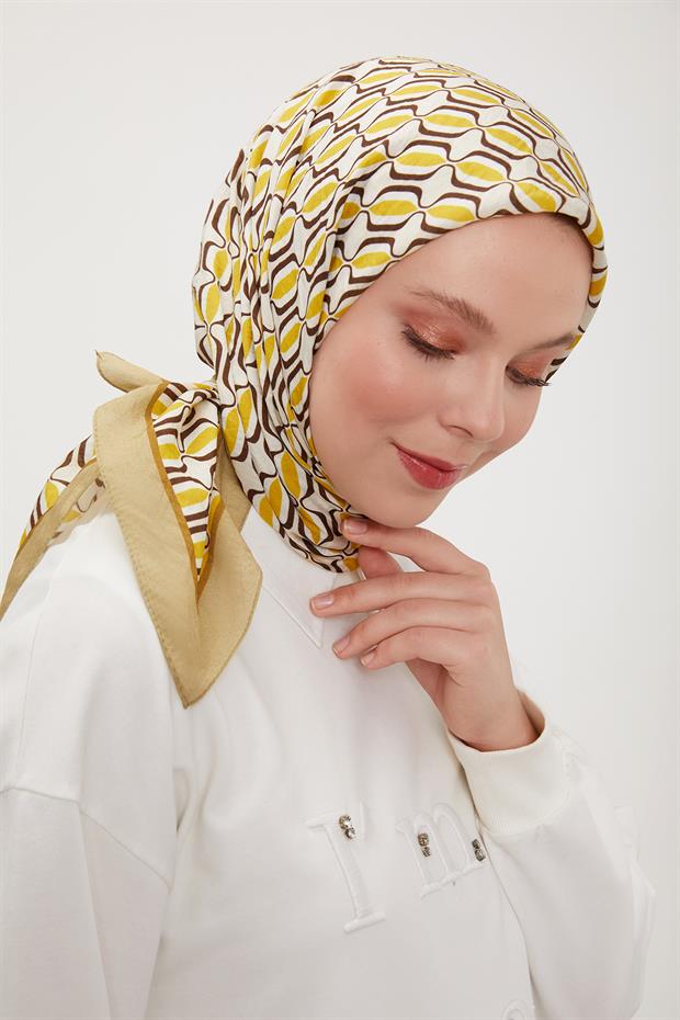 Yağ Yeşili Elips Desen Modal İpek Eşarp