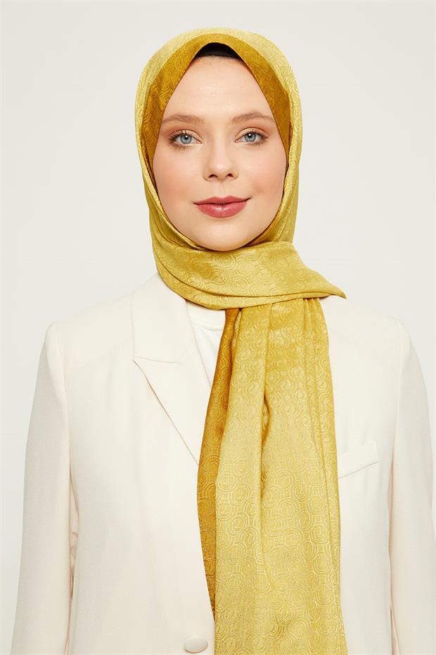 Yağ Yeşili Halka Desen Monogram Şal