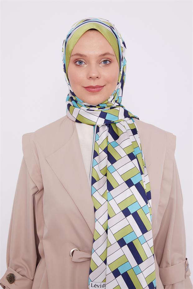 Yağ Yeşili Küp Desen Angel Şal