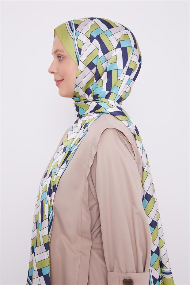 Yağ Yeşili Küp Desen Angel Şal