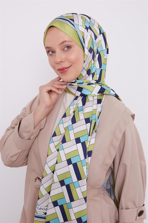 Yağ Yeşili Küp Desen Angel Şal