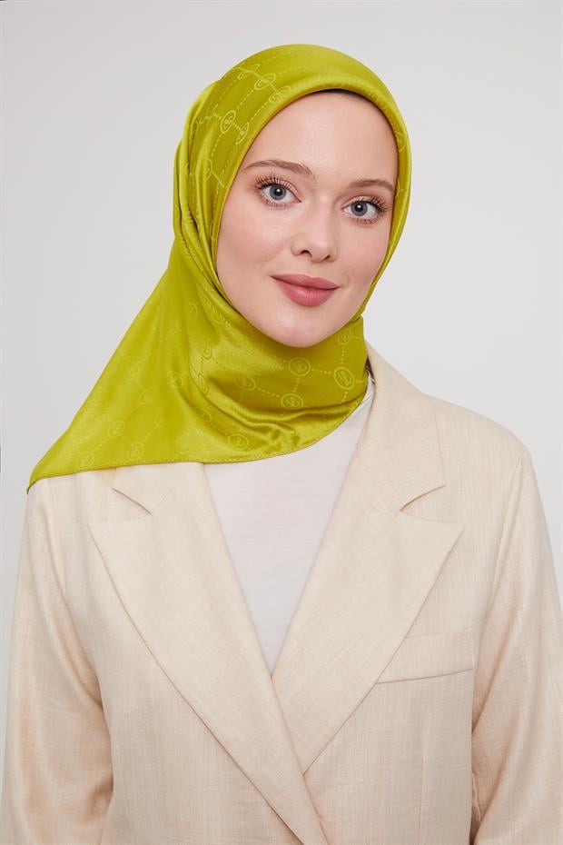 Yağ Yeşili L Baskılı Kristal Jakarlı Eşarp