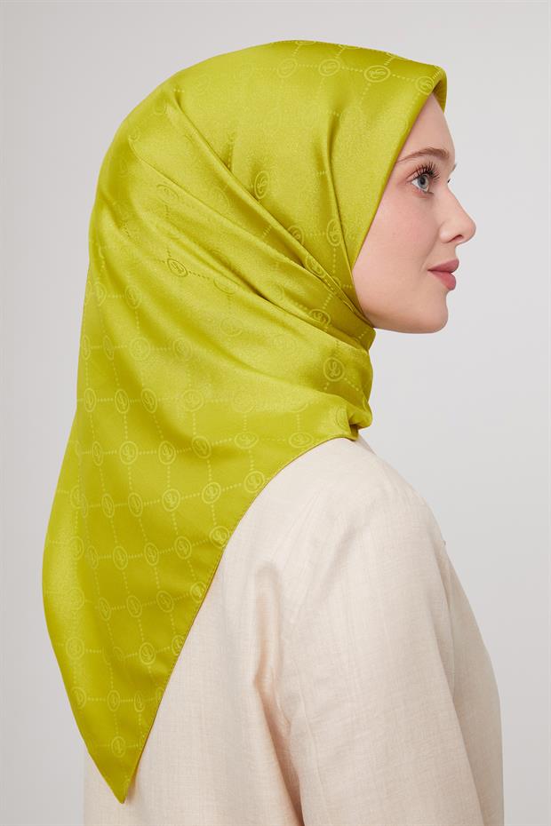 Yağ Yeşili L Baskılı Kristal Jakarlı Eşarp