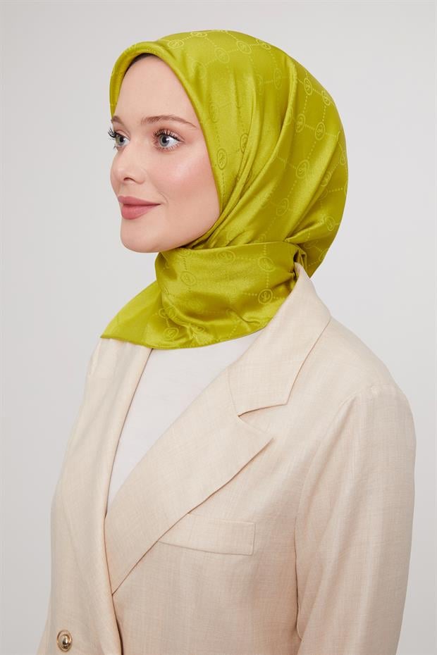 Yağ Yeşili L Baskılı Kristal Jakarlı Eşarp