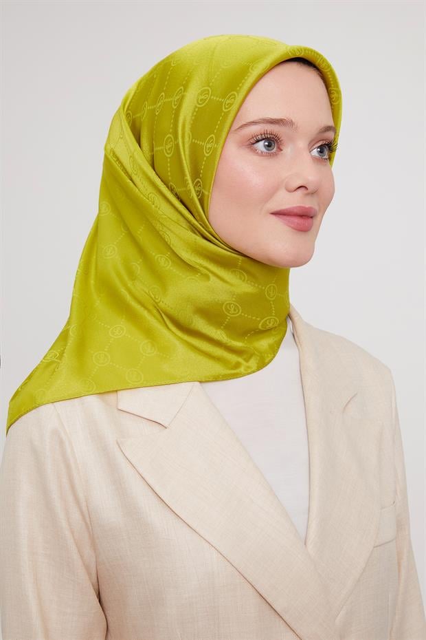 Yağ Yeşili L Baskılı Kristal Jakarlı Eşarp