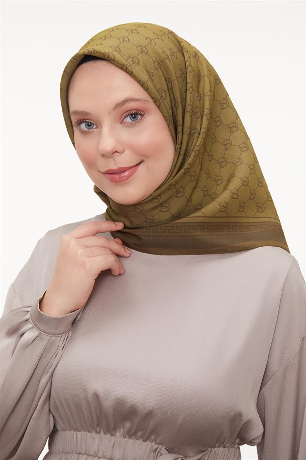 Yağ Yeşili L Desen Aura Eşarp