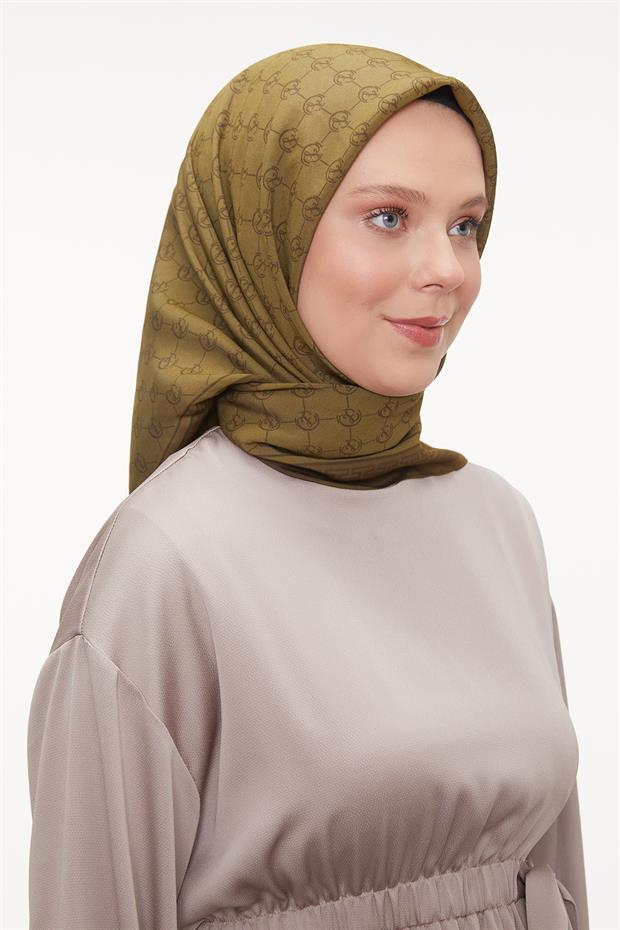 Yağ Yeşili L Desen Aura Eşarp