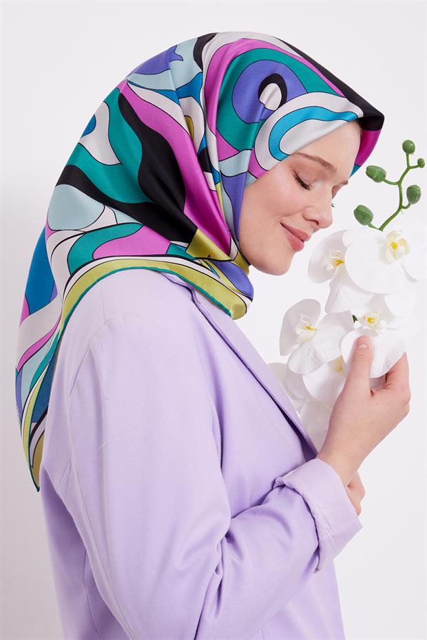 Yağ Yeşili Soyun Desen Twill Ipek Eşarp