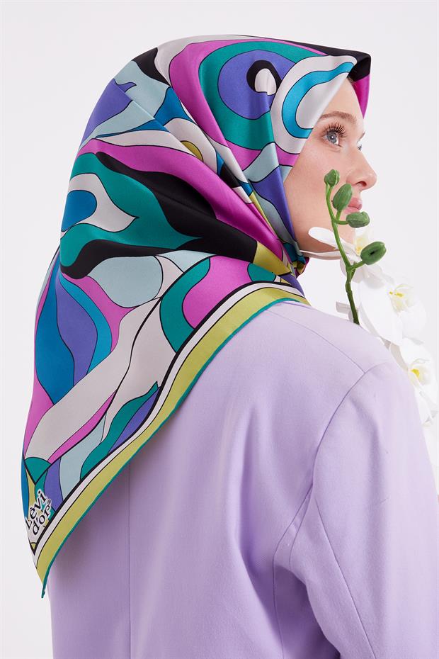 Yağ Yeşili Soyun Desen Twill Ipek Eşarp