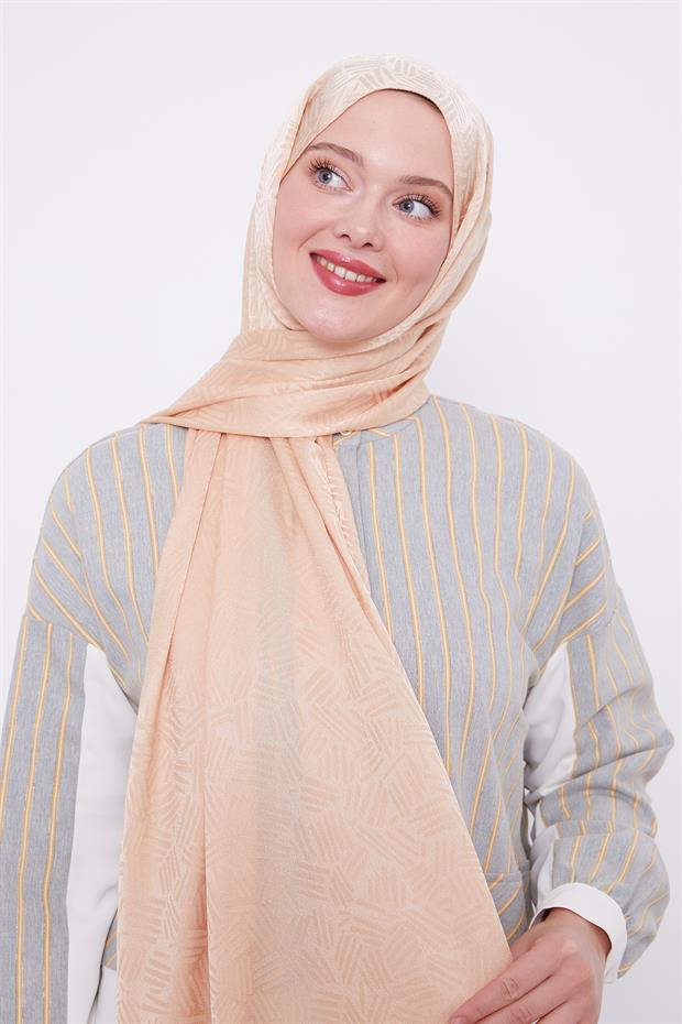 Yavruağzı Çubuk Desen Jakarlı Janjan Şal