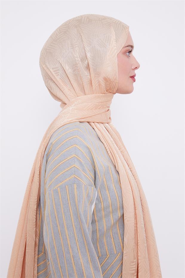 Yavruağzı Çubuk Desen Jakarlı Janjan Şal