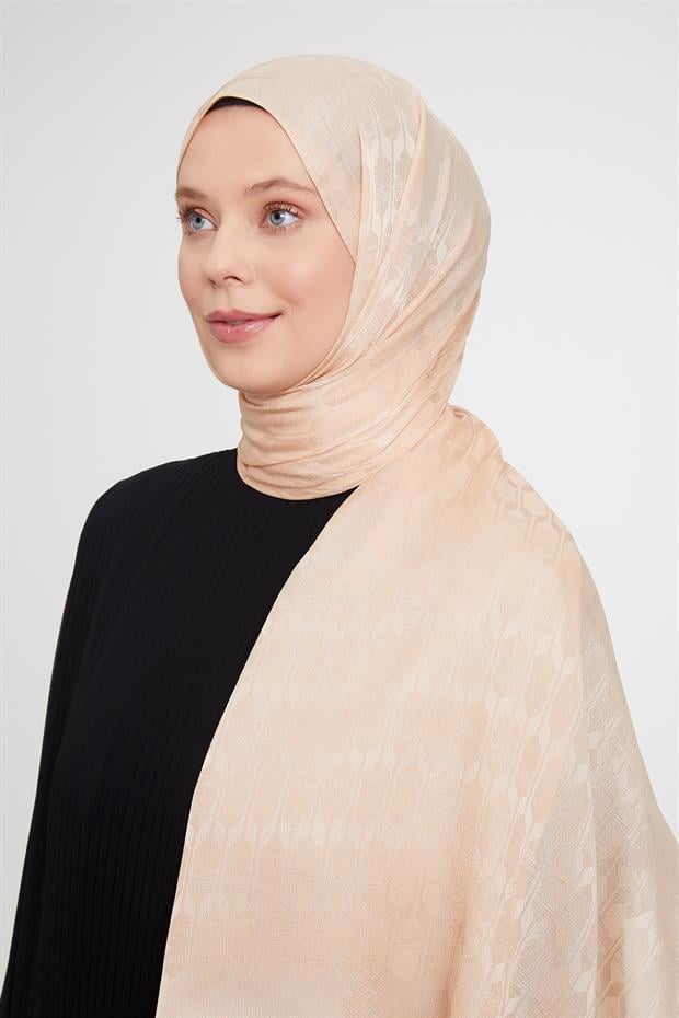 Yavruağzı Geometrik Desen Jakarlı Janjan Şal