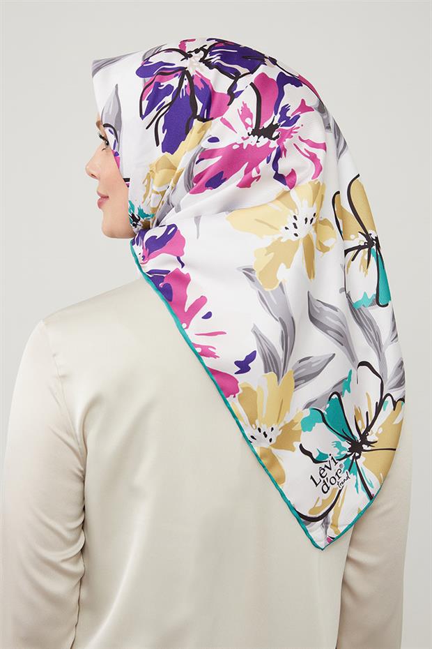 Açelya Çicek Desenli Trend Twill Eşarp Yeşil