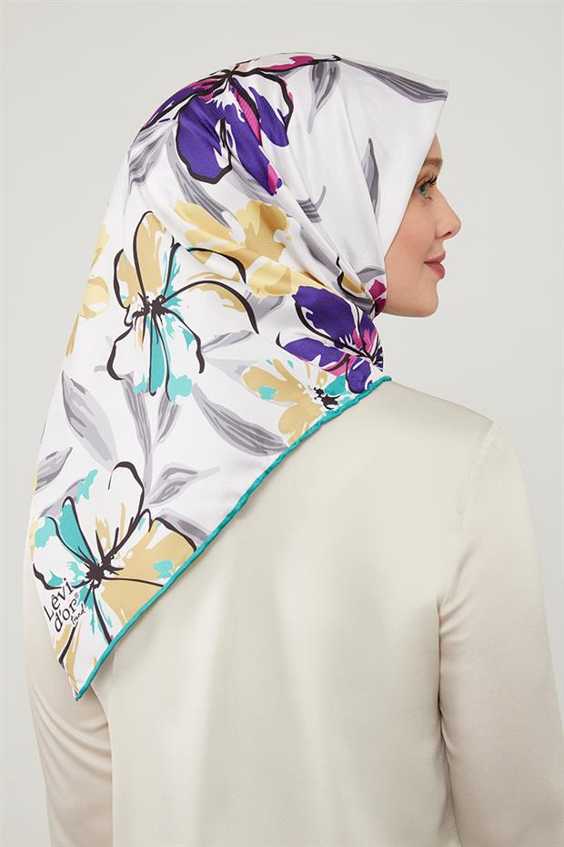 Açelya Çicek Desenli Trend Twill Eşarp Yeşil