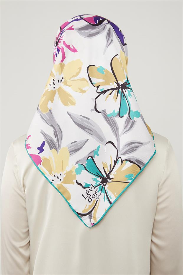 Açelya Çicek Desenli Trend Twill Eşarp Yeşil