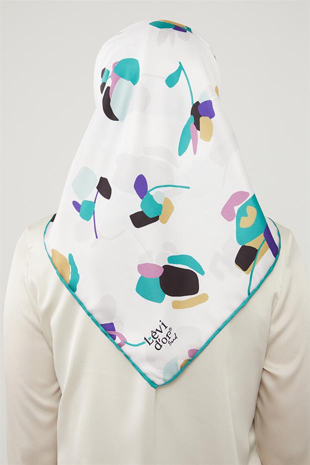 Yeşil Asimetrik Deseni Twill Eşarp