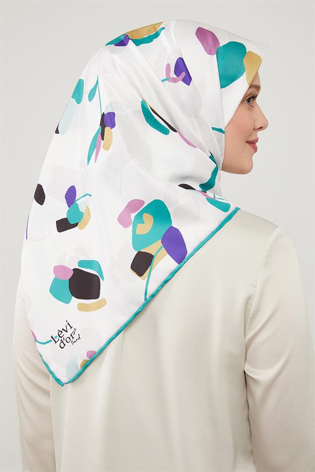 Yeşil Asimetrik Deseni Twill Eşarp