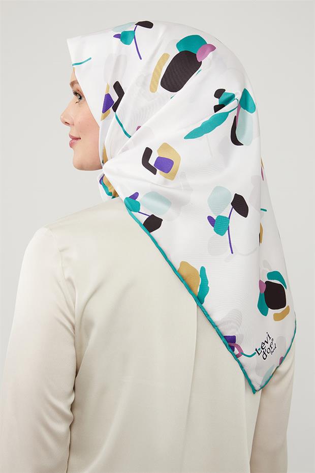 Yeşil Asimetrik Deseni Twill Eşarp