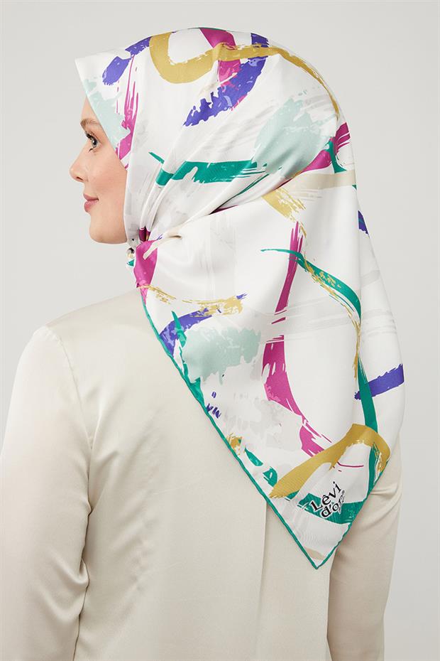 Yeşil Boya Desen Twill Eşarp