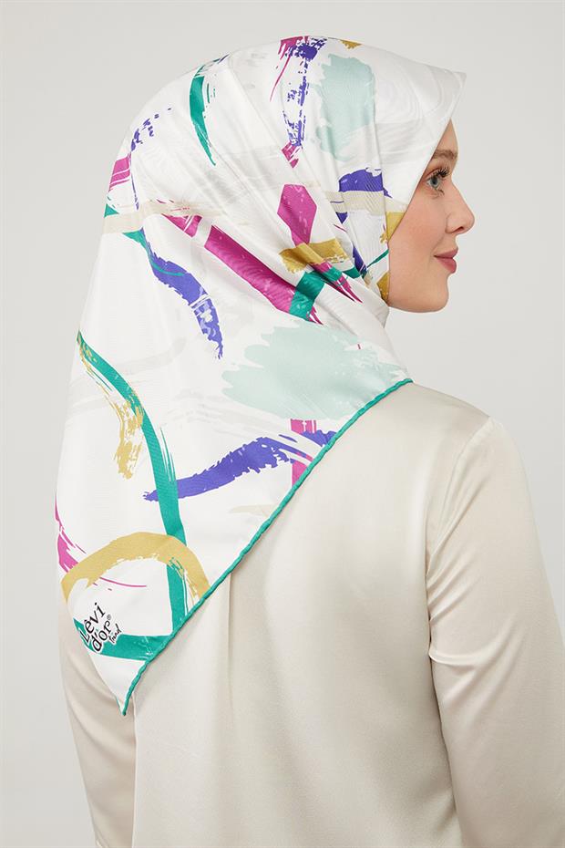 Yeşil Boya Desen Twill Eşarp