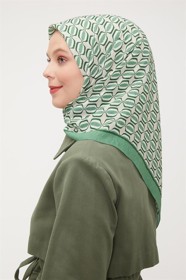 Yeşil Elips Desen Modal İpek Eşarp