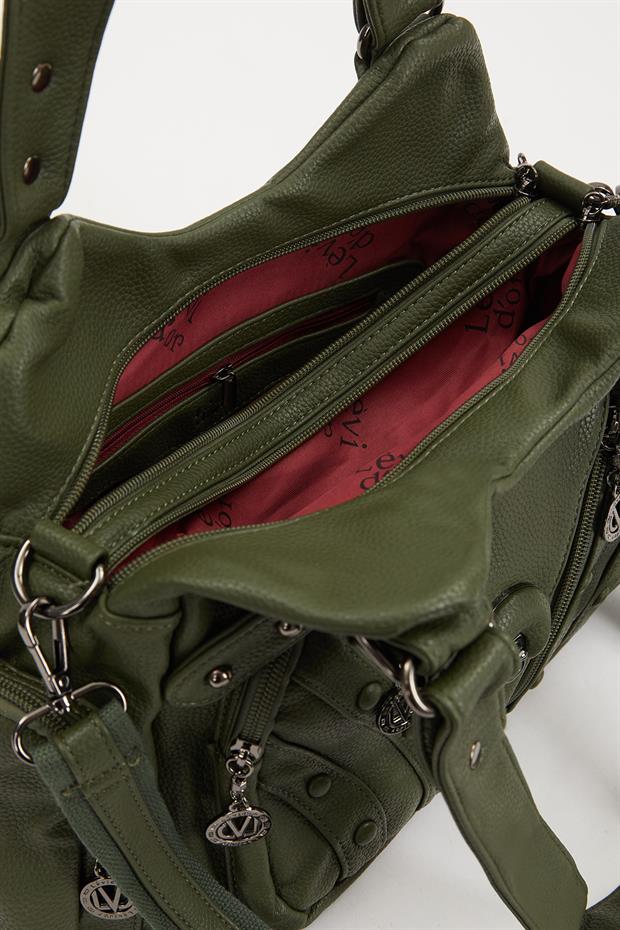 Yeşil Zımba Kemer Askılı Omuz Çantası