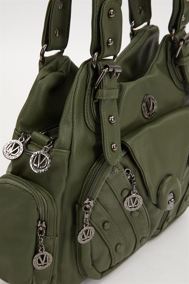 Yeşil Zımba Kemer Askılı Omuz Çantası