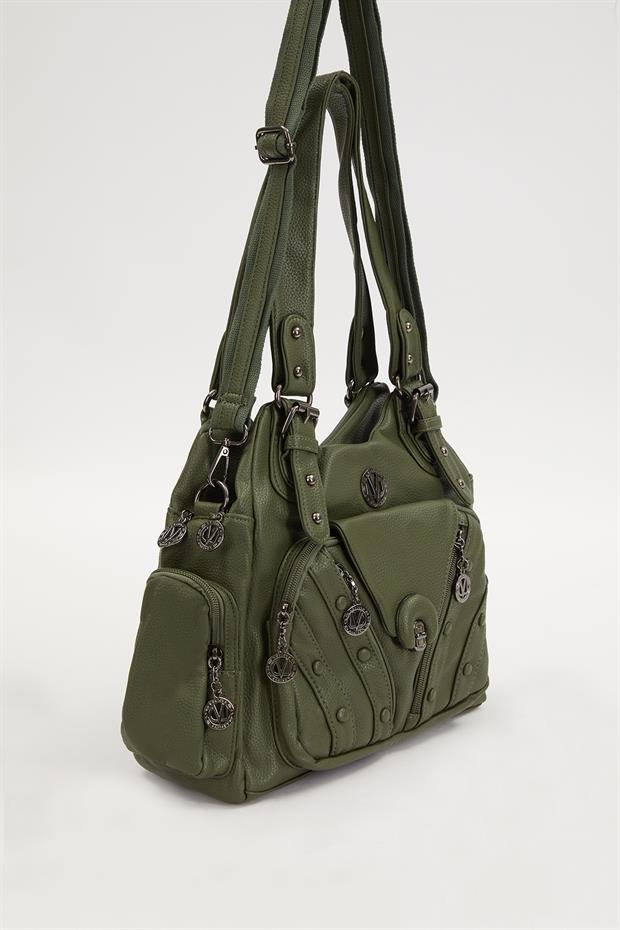 Yeşil Zımba Kemer Askılı Omuz Çantası