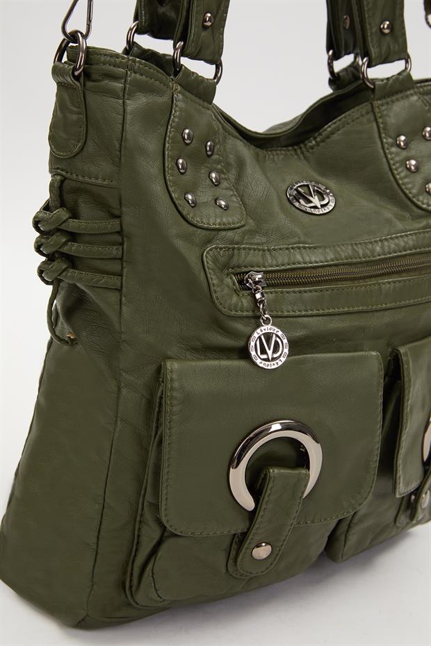 Yeşil Kuş Gözü Detaylı Omuz Çantası