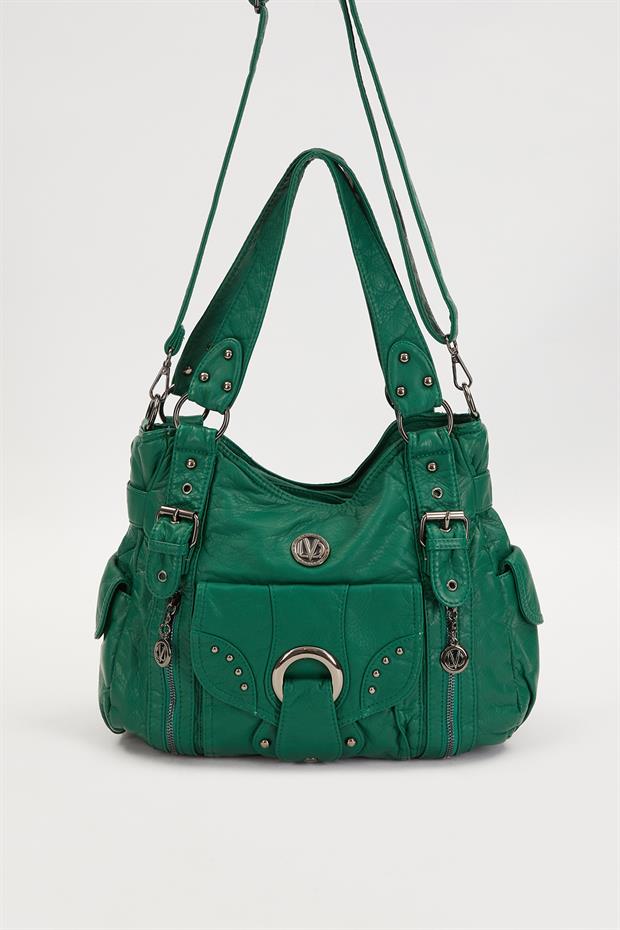 Yeşil Kuşgözü Detaylı Omuz Çantası