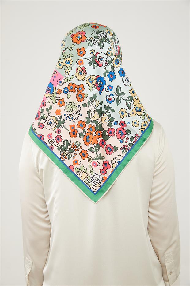 Yeşil Mine Çiçeği Trend Twill Eşarp