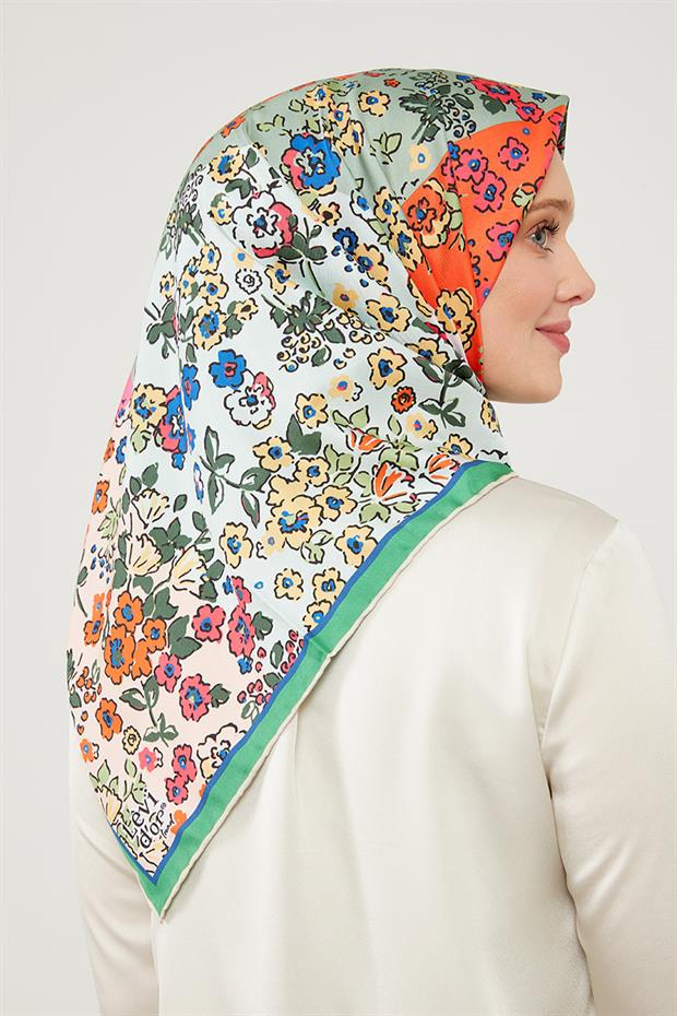 Yeşil Mine Çiçeği Trend Twill Eşarp